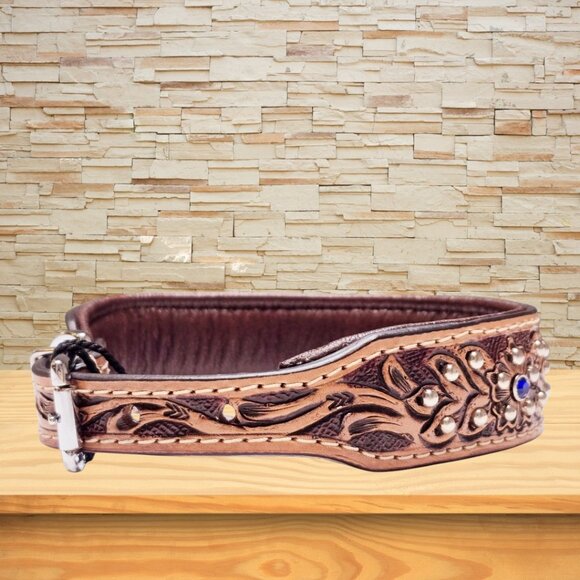 Brown Tan Genuine Leather Dog Collar [DTD105-16] - Picture 2 of 12